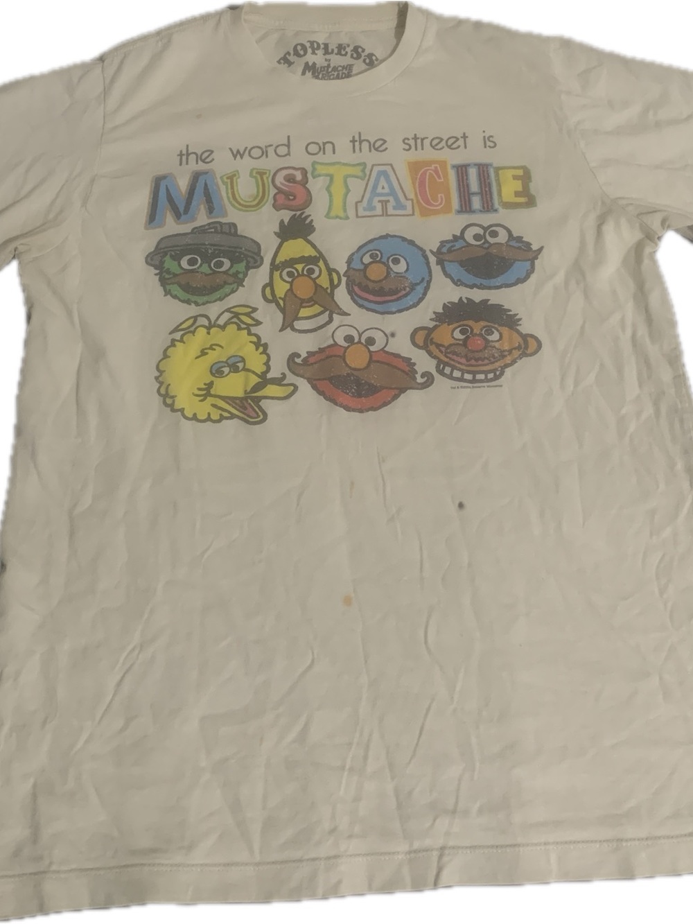 White Sesame Street 'Mustache' Graphic Short Sleeve Tee